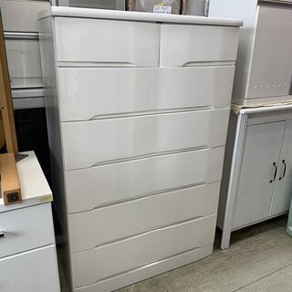 ハイチェスト 6段 幅89cm ホワイト レール付き 洋服タンス 洋服収納 大容量 白 光沢 南12条店