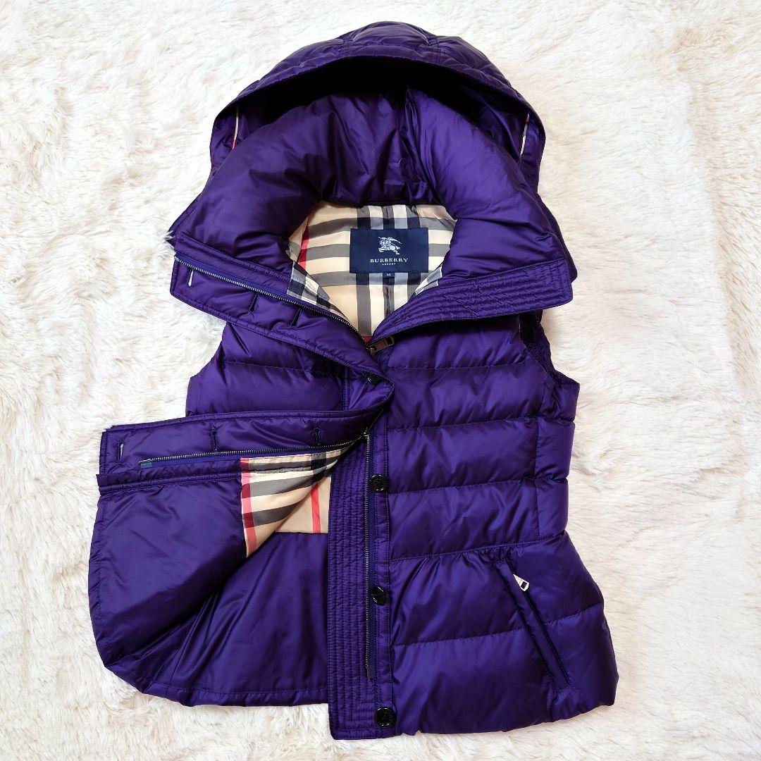 美品✨バーバリーロンドンMダウンベストフードノバチェックメガパープル