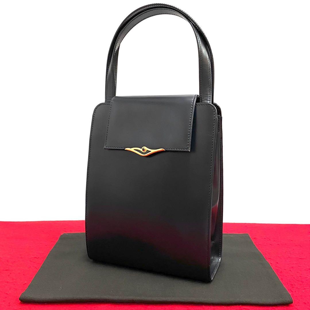 未使用保管品 カルティエ サファイアライン カーフレザー ハンドバッグ ネイビー