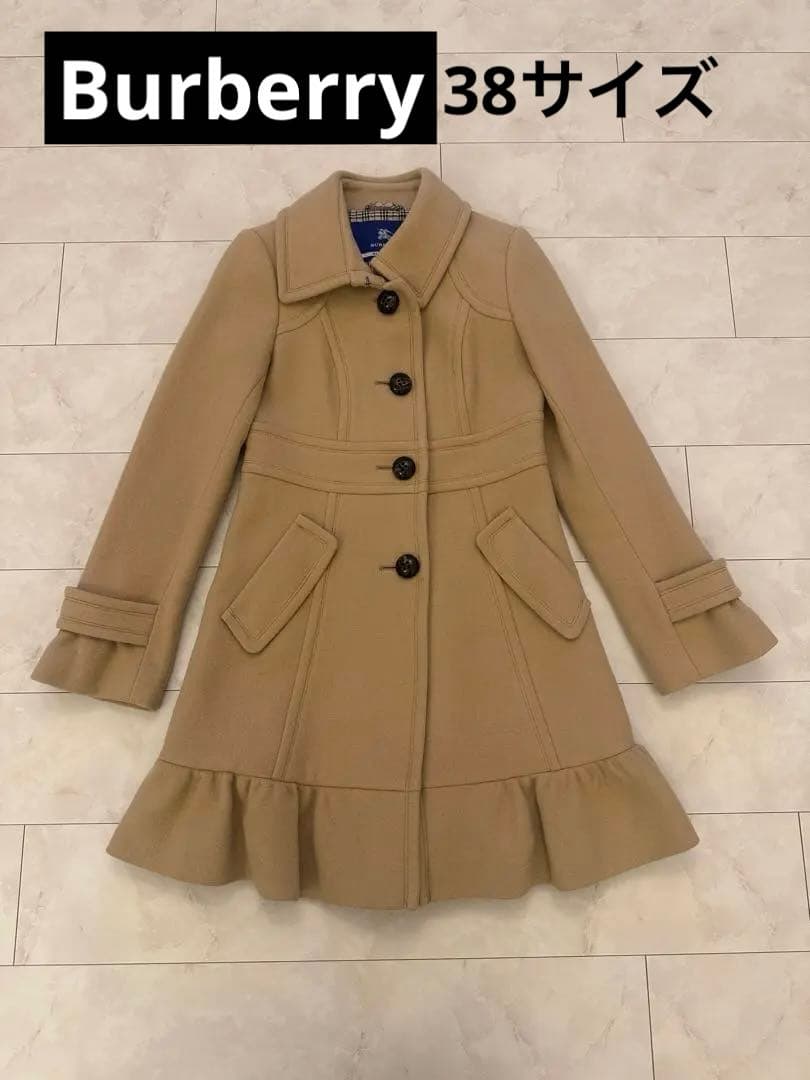 バーバリーブルーレーベルコートフリルベージュキャメル38