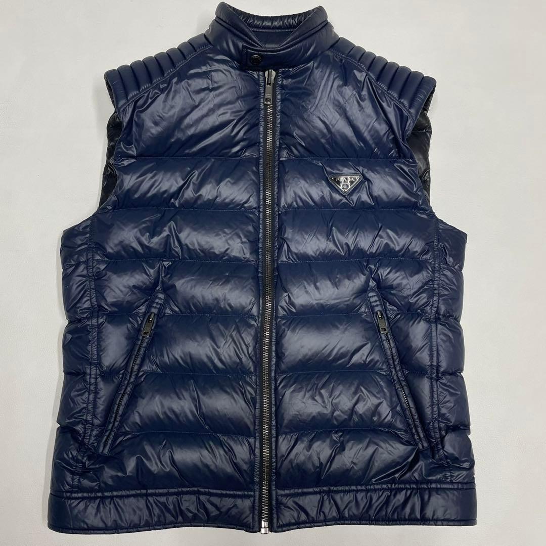 52/XL相当 PRADA プラダ ダウンベスト バイカー ネイビー