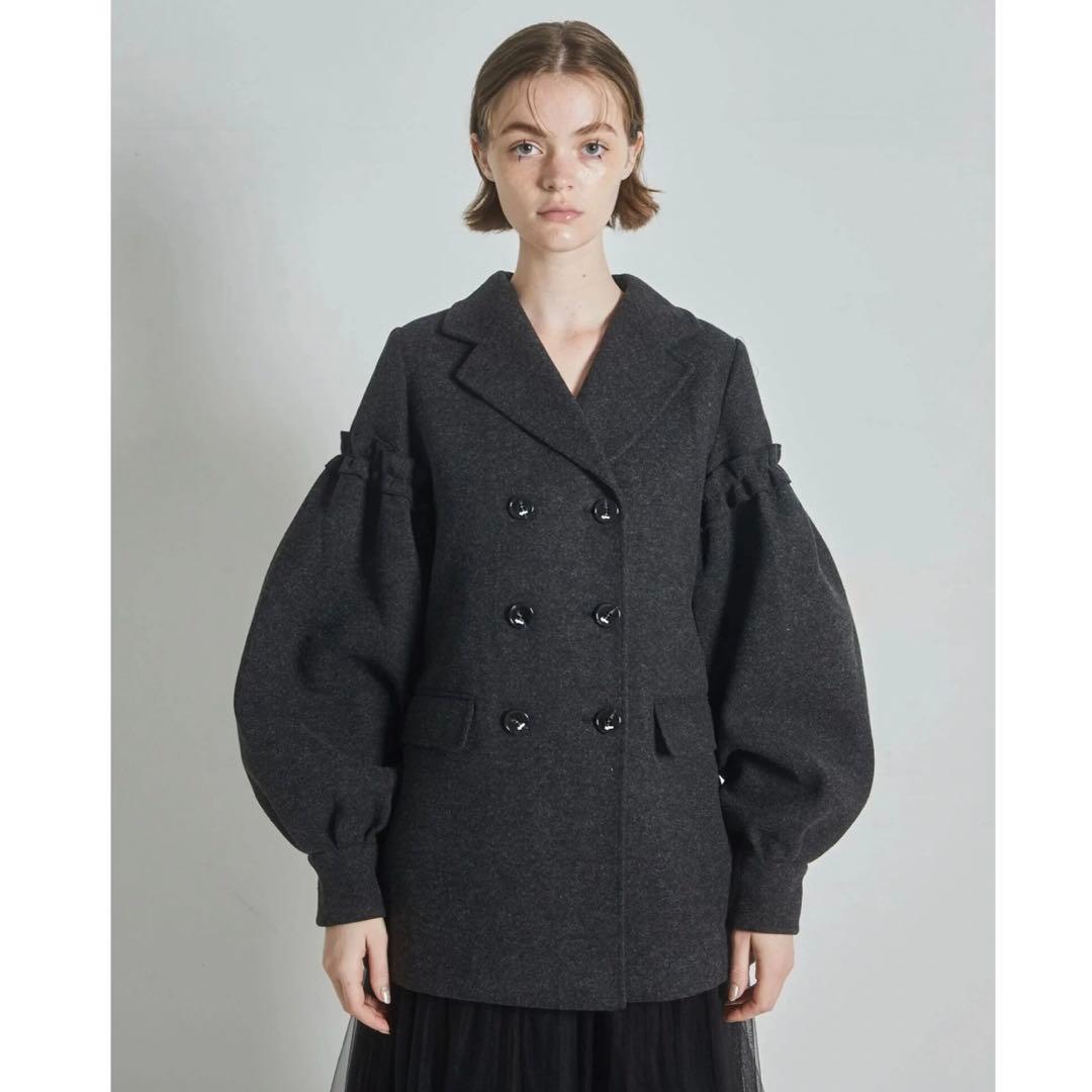 volume wool tailored coat charcoal gray